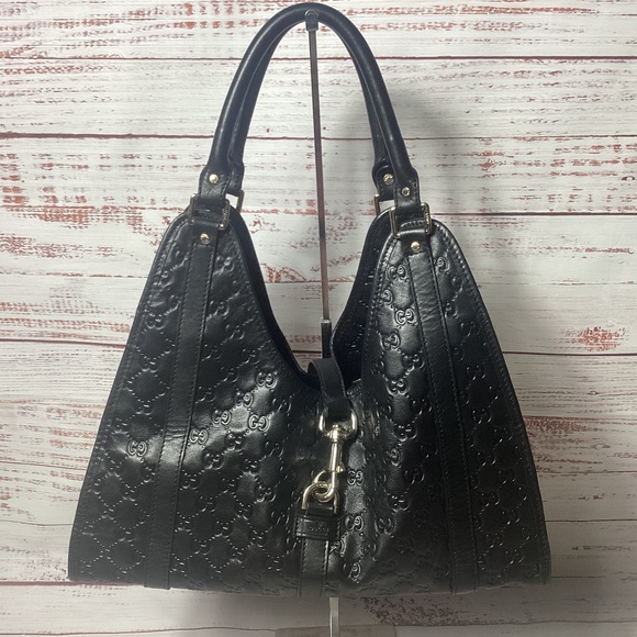 Gucci Black Leather Guccissimo Bardot Joy Shoulder Handbag Excellent Condition - Picture 1 of 15